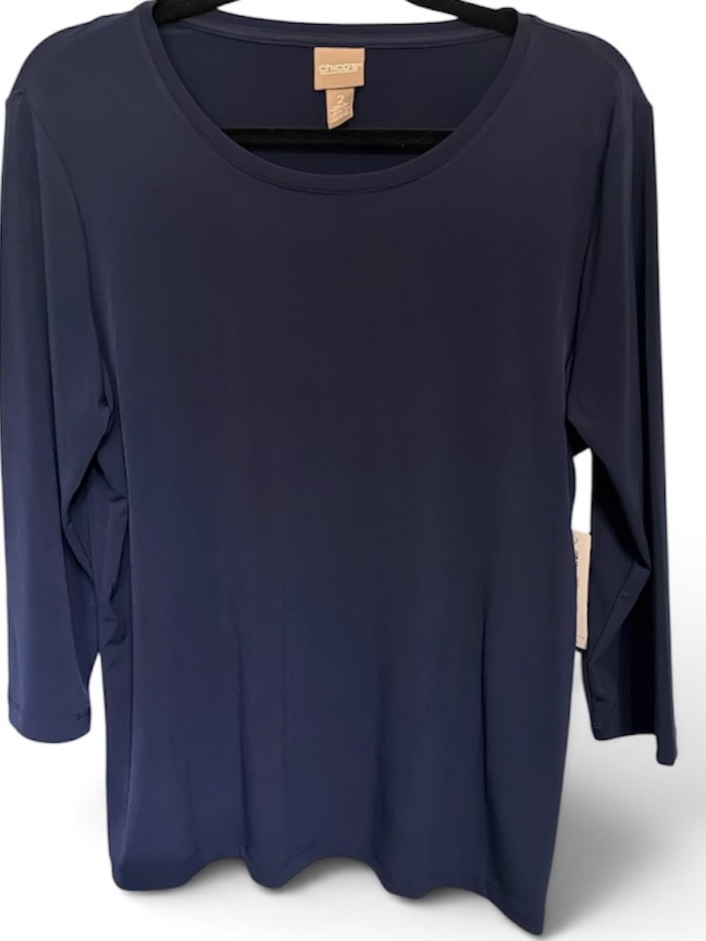 Chico's Navy 3/4 Sleeve Scoop Neck Women's Top size 2/Large